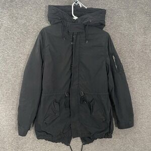 Alpha Industries Parka Coat Womens Medium Black M-65 Fishtail Hooded Insulated